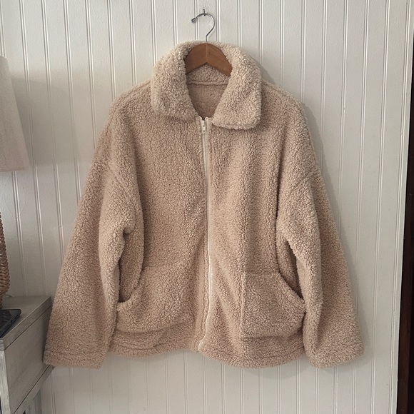 SHEIN Cozy Tan Sherpa-Like Oversized Teddy Jacket sz M - Picture 3 of 11